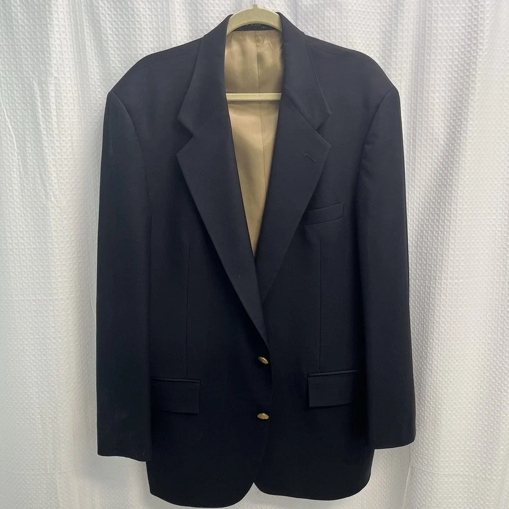 Mark Shale 100% Wool‎ Navy Blue Blazer XL Long Gold Buttons Classic USA